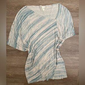 Deletta Blue and Cream Striped Asymmetrical Blouse